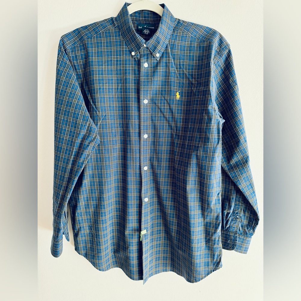 Ralph Lauren Blue and Yellow Checkered Men's Shirt, Size XL (20)